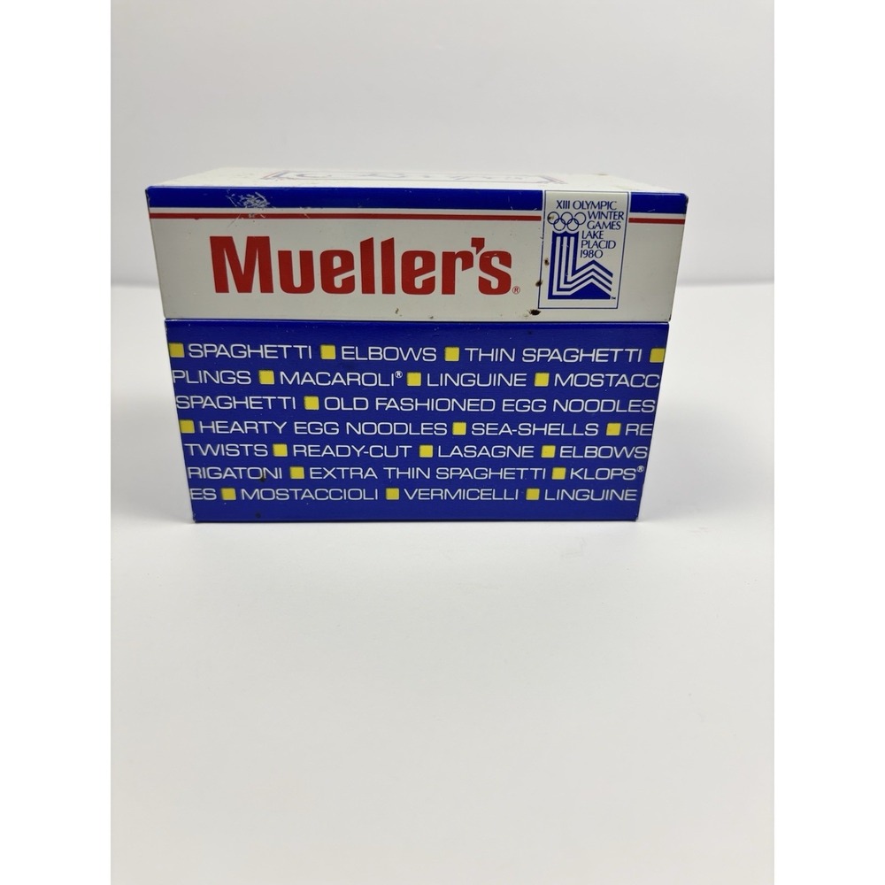 Vintage MUELLER'S PASTA Tin‎ Metal Recipe Box Dated 1980 With Recipe Cards